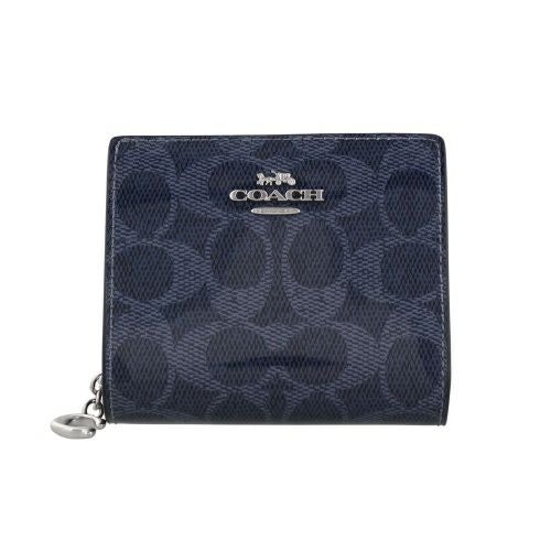 コーチ アウトレット 二つ折り財布 レディース スナップ ウォレット・シグネチャー キャンバス ネイビー COACH OUTLET CAP13 SV/D9 ダークデニム