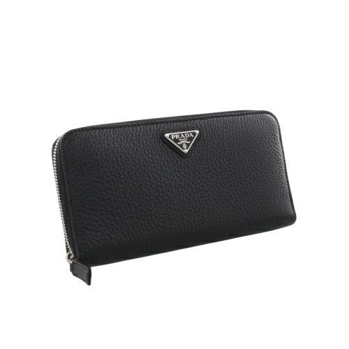 新品同様 プラダ ソフトカーフ トライアングル 2ML317 レザー ブラック 0781 黒 長財布【中古】PRADA PRADA - 新品同様 プラダ ソフトカーフ トライアングル 2ML317 レザー