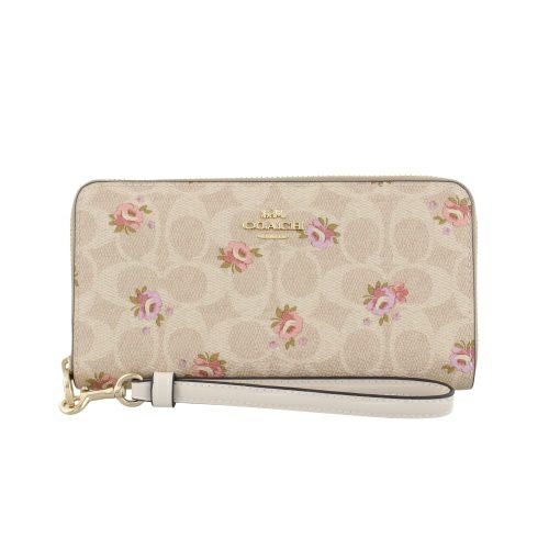 コーチ アウトレット 長財布 レディース シグネチャー フローラル プリント ロング ウォレット ベージュ COACH OUTLET CAR06 IMSAS