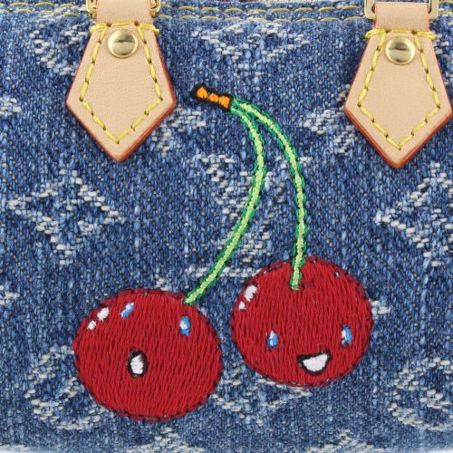 ルイヴィトン キーリング LVxTM バッグチャーム・マイクロ スピーディ デニム・チェリー ブルー LOUIS VUITTON M02535 デニムブルー