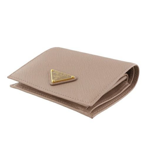 プラダ 二つ折り財布 レディース SAFFIANO TRIANGOLO ベージュ PRADA