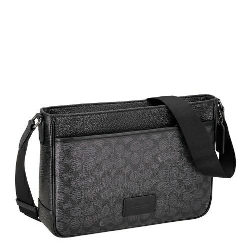コーチ アウトレット ショルダーバッグ メンズ ディストリクト クロスボディ バッグ・シグネチャー キャンバス ブラック COACH OUTLET CY824 QBMI5 チャコール/ブラック