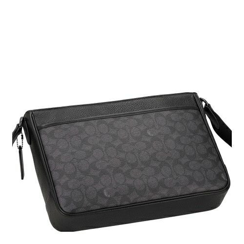 コーチ アウトレット ショルダーバッグ メンズ ディストリクト クロスボディ バッグ・シグネチャー キャンバス ブラック COACH OUTLET CY824 QBMI5 チャコール/ブラック