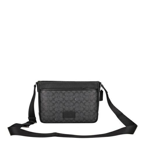 コーチ アウトレット ショルダーバッグ メンズ ディストリクト クロスボディ バッグ・シグネチャー キャンバス ブラック COACH OUTLET CY824 QBMI5 チャコール/ブラック