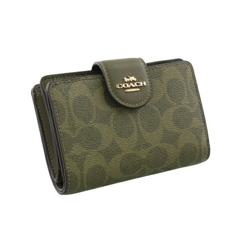 コーチ 二つ折り財布 レディース ミディアム コーナー ジップ ウォレット・シグネチャー キャンバス グリーン COACH OUTLET CW786 IMOLV オリーブ