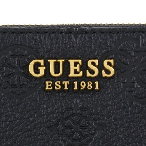 ゲス 二つ折り財布 レディース IZZY peony debossed / MINI ZIP AROUND ブラック GUESS PD920941 BLACK