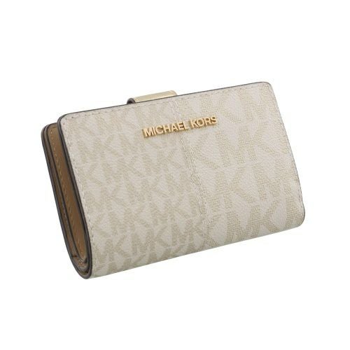 マイケルコース 二つ折り財布 レディース ジェット セット トラベル ツートン シグネチャー ミディアム ジップ コーナー ホワイト MICHAEL KORS 35F4GTVF6M PALE GOLD
