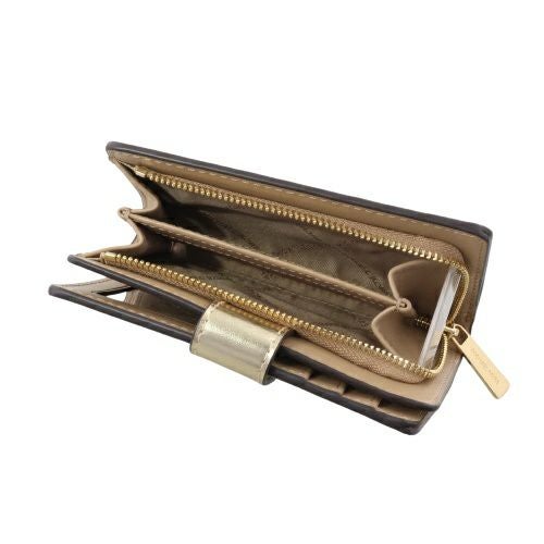 マイケルコース 二つ折り財布 レディース ジェット セット トラベル ツートン シグネチャー ミディアム ジップ コーナー ホワイト MICHAEL KORS 35F4GTVF6M PALE GOLD