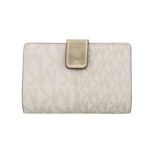 マイケルコース 二つ折り財布 レディース ジェット セット トラベル ツートン シグネチャー ミディアム ジップ コーナー ホワイト MICHAEL KORS 35F4GTVF6M PALE GOLD