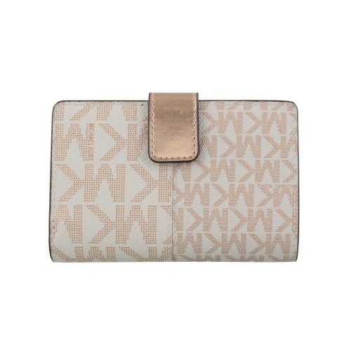 マイケルコース 二つ折り財布 レディース ジェット セット トラベル ツートン シグネチャー ミディアム ジップ コーナー ピンク MICHAEL KORS 35F4GTVF6M ROSE GOLD