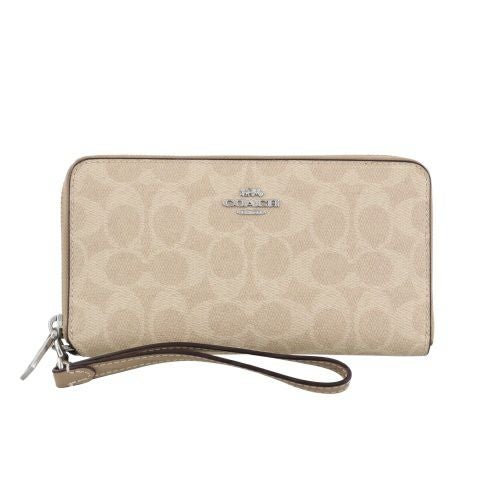 コーチ アウトレット 長財布 レディース ロング ジップ アラウンド ウォレット・デタッチャブル カード ケース・シグネチャー キャンバス ベージュ COACH CBZ99