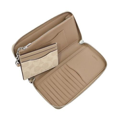 コーチ アウトレット 長財布 レディース ロング ジップ アラウンド ウォレット・デタッチャブル カード ケース・シグネチャー キャンバス ベージュ COACH CBZ99