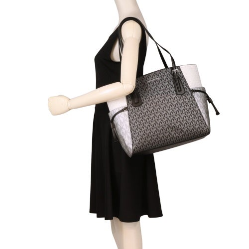 マイケルコース トートバッグ レディース ボイジャー ラージ カラーブロック メタリック シグネチャー ロゴ トートバッグ ブラック MICHAEL KORS 35F5SV6T7V BLACK