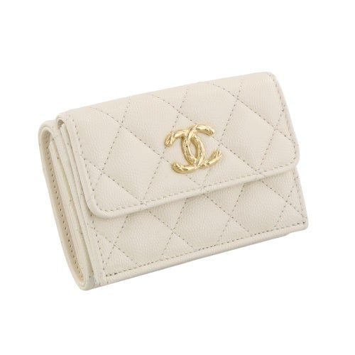 シャネル 三つ折り財布 レディース ホワイト CHANEL AP5004 B22653 U4531 U4531 ベージュ