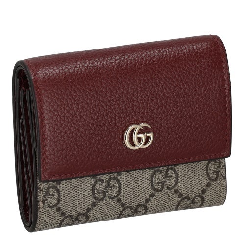 GUCCI 三つ折り財布 レッド/ベージュ グッチ 三つ折り財布 レディース ダブルG バイカラー ミニ ウォレット