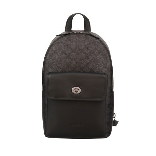 コーチ アウトレット ボディバッグ メンズ ターンロック スリング パック・シグネチャー キャンバス ブラック COACH OUTLET CAJ92 QBMI5 チャコール/ブラック