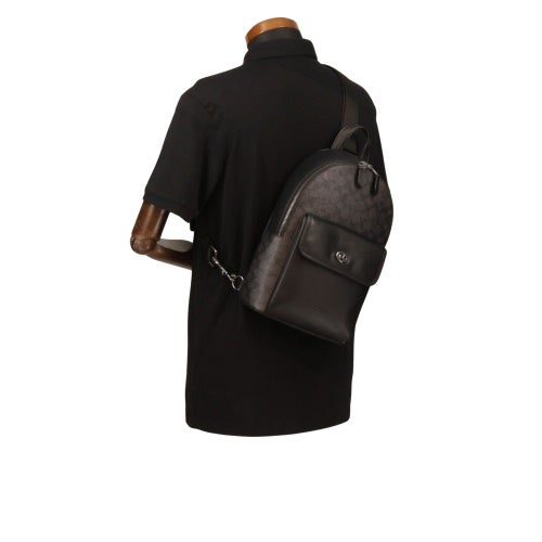 コーチ アウトレット ボディバッグ メンズ ターンロック スリング パック・シグネチャー キャンバス ブラック COACH OUTLET CAJ92 QBMI5 チャコール/ブラック