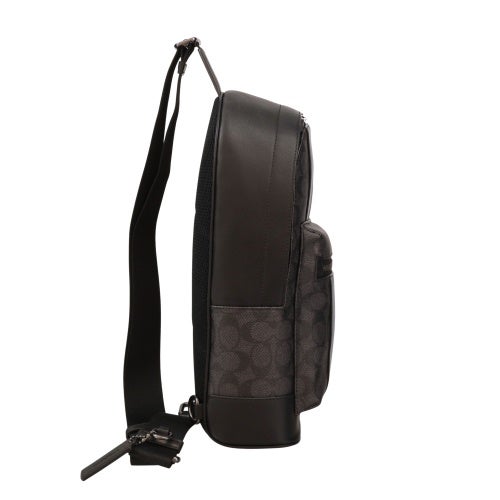 コーチ アウトレット ボディバッグ メンズ ウエスト パック・シグネチャー キャンバス・ヴァーシティ ストライプ ブラック COACH OUTLET CV923 QBOH0 チャコール/デニム/チョーク