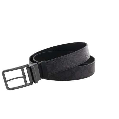 コーチ アウトレット ベルト メンズ ダブル バー バックル カット トゥ サイズ リバーシブル ベルト・38MM ブラック COACH OUTLET CY997 QBMI5