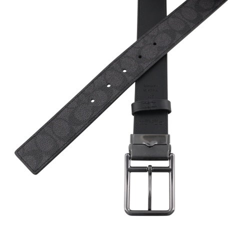 コーチ アウトレット ベルト メンズ ダブル バー バックル カット トゥ サイズ リバーシブル ベルト・38MM ブラック COACH OUTLET CY997 QBMI5