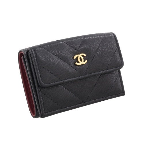 シャネル 三つ折り財布 レディース ブラック CHANEL AP5202 B23785 C3906 ブラック