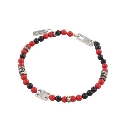 セリーヌ ブレスレット メンズ SAN ONOFRE TRIOMPHE BRACELET レッド CELINE 461OU 6OGB 27SR BLACK/RED/SILVER