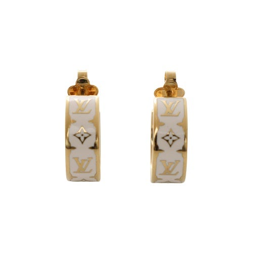 ルイヴィトン ピアス・ナノ グラム エナメル ホワイト LOUIS VUITTON M01830 ブロン