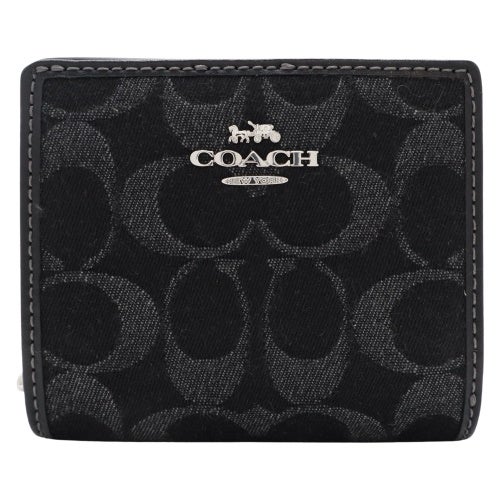 コーチ アウトレット 二つ折り財布 レディース スナップ ウォレット・シグネチャー デニム ブラック COACH OUTLET CDF22 SVBK