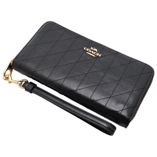 コーチ アウトレット 長財布 レディース ロング ジップ アラウンド ウォレット・キルティング ブラック COACH OUTLET CEL63 IMBLK