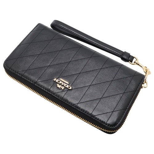 コーチ アウトレット 長財布 レディース ロング ジップ アラウンド ウォレット・キルティング ブラック COACH OUTLET CEL63 IMBLK