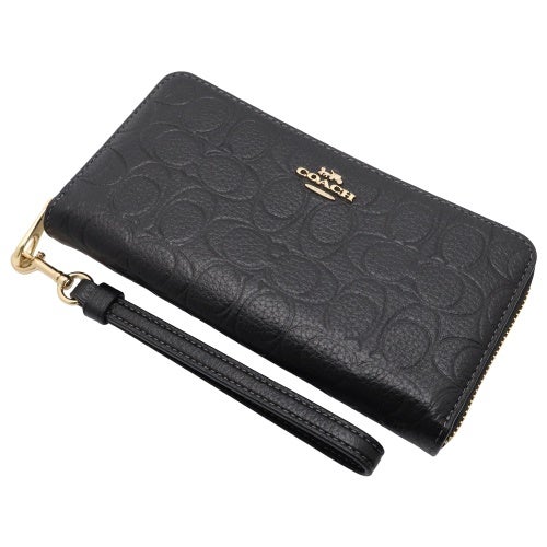 コーチ アウトレット 長財布 レディース ロング ジップ アラウンド ウォレット・シグネチャー レザー ブラック COACH OUTLET CEW21 IMBLK