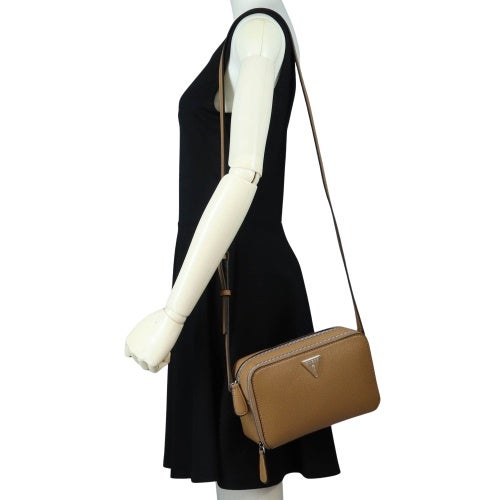 ゲス ショルダーバッグ レディース LISA MINI DOUBLE ZIP CROSSBODY ブラウン GUESS PE128971 SDT SADDLE TAN